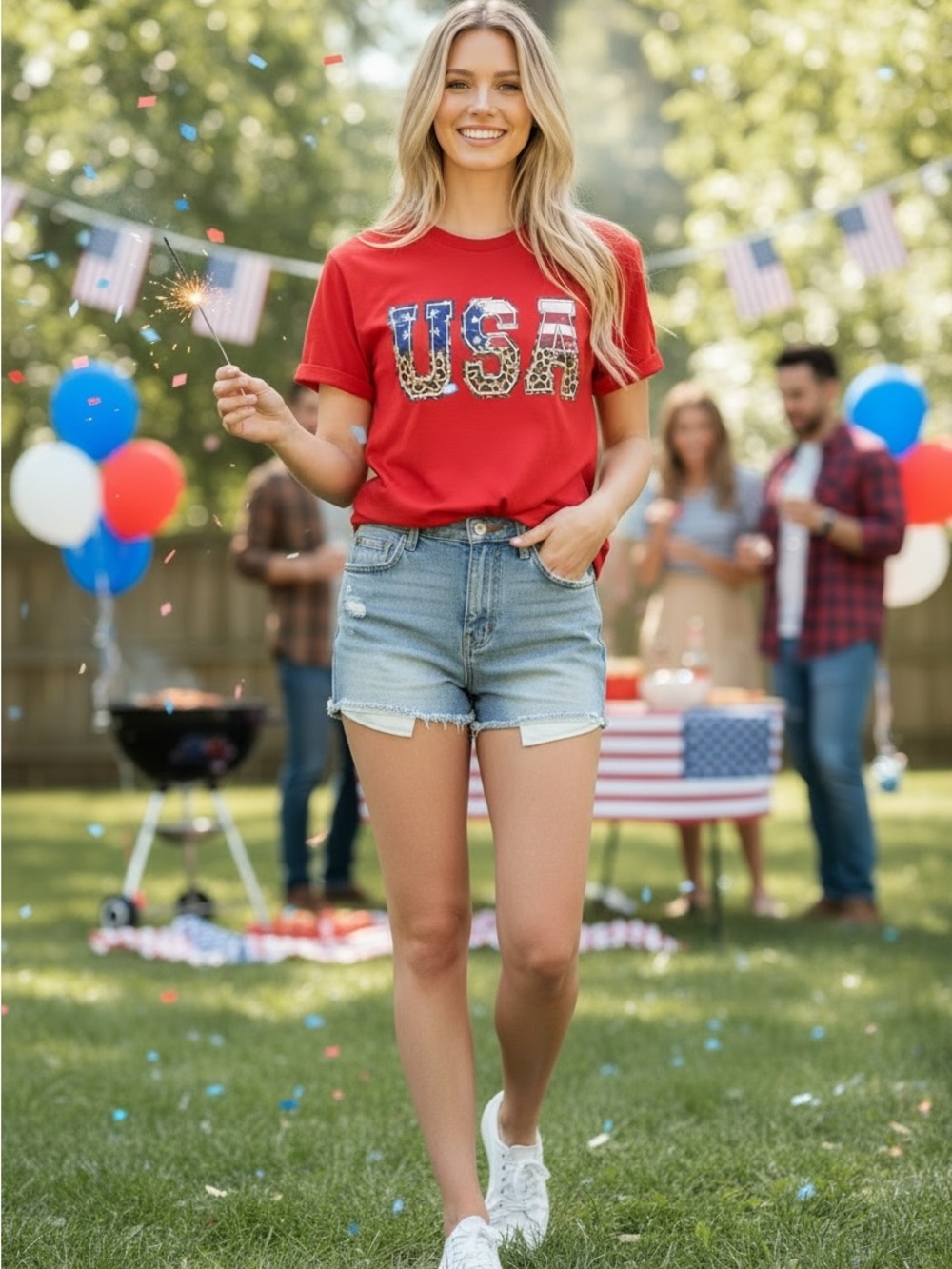 SOLD OUT Women’s USA T-Shirt with Animal Print Graphic - Picture 1 of 4